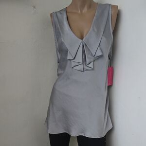 Sunny Leigh Silver Sleeveless Ruffle Pullover Blouse Size XL NWT